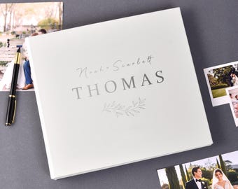 Livre d'or de mariage blanc personnalisé, feuille d'argent, album photo