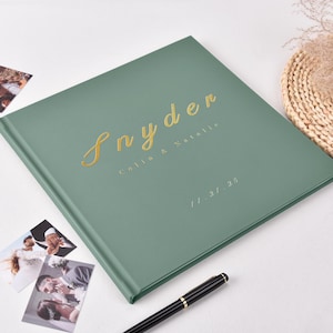 Personalized Leather Wedding Guest Book – Custom Gold Foil Cover, Elegant Sign-In Book with Names & Date, Keepsake for Wedding Day