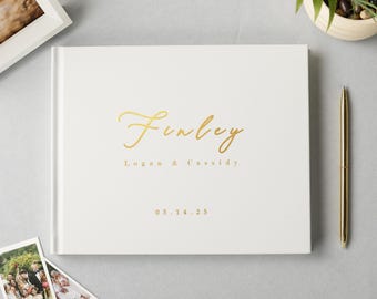 Personalized Wedding Guest Book: PU Leather Album with Gold Foil