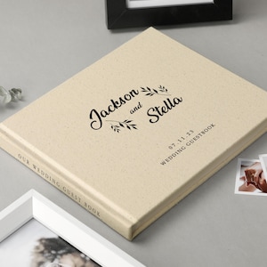 Personalisiertes Hochzeits-Gästebuch, Leinen - Bezug schwarz | Jubiläums-Andenken-Fotoalbum