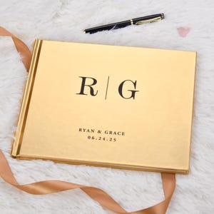 Personalized gold Wedding Guest Book | Custom Reception Guestbook | Engagement Signning Book, Wedding Anniversary Gifts