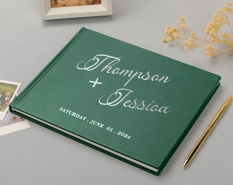 Personalized Gold Foil Wedding Guest Book: Minimalist PU Leather Album