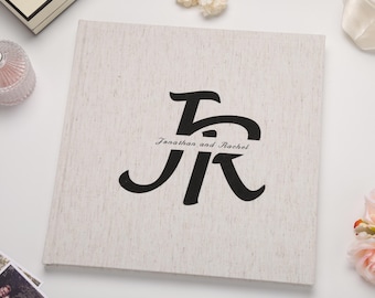Libro degli ospiti personalizzato in lino per matrimonio: album dei ricordi moderno