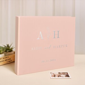 Baby Pink Wedding Photo Guest Book With Foil Silver Lettering, Instax Photo Guest book Album, Instax Guest Book, Photo booth Guest Book
