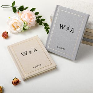 Luxury Linen Wedding Vow Books Set of 2 with Gold Foil Edge | Personalized His & Her Vows | Elegant Keepsake Gift for Bride and Groom