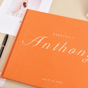 Personalized Linen Wedding Guest Book, Minimalist Guestbook Polaroid Photo Album, Engagement & Wedding Scrapbook Gift Ideas for Couples