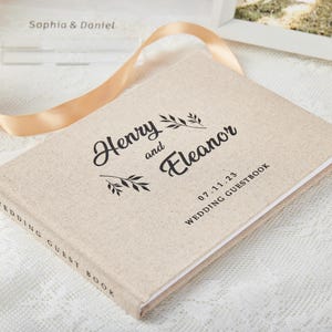 Wedding guest book personalized, linen wedding photo album, wedding scrapbook, reception guestbook, engagement and anniversary keepsake
