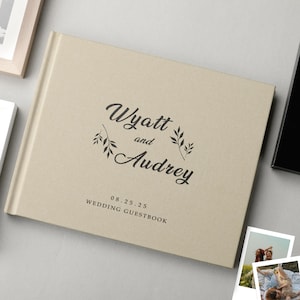 Libro de firmas de boda de lino personalizado: Álbum de fotos de recuerdo