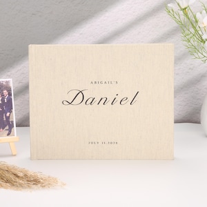 Libro de firmas de boda de lino personalizado: Álbum de fotos de recuerdo