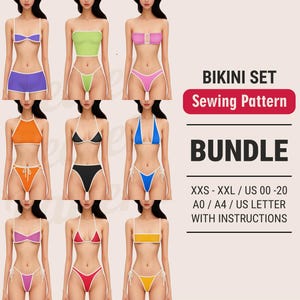 Bikini Sewing Pattern – PDF Digital Sewing Patterns for Swimsuits and Swimwear, Sizes XXS–XXL