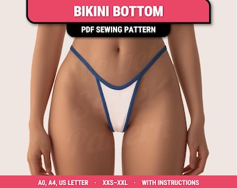 Bottom Bikini Pattern: Bikini & Swimsuit Sewing Pattern Digital PDF. Plus Sizes XXS to XXL.