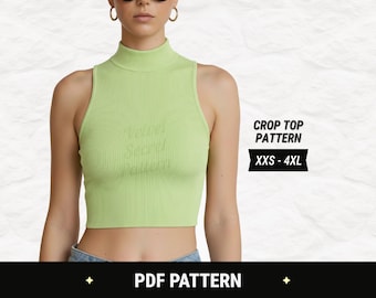 Crop Top Sewing Pattern: Sleeveless, tank, high neck, halter. Sizes XXS–4XL (Digital PDF)
