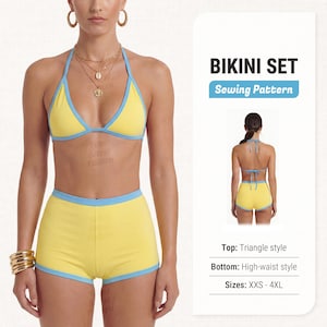 Patrón de costura de bikini: patrones de costura digitales en PDF para trajes de baño y trajes de baño, tallas XXS a 4XL
