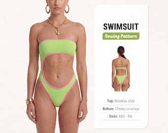 Swimsuit Sewing Pattern – PDF Digital Sewing Patterns for Bikinis and Swimwear, Sizes XXS–4XL
