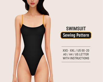 Swimsuit & Bikini Sewing Pattern Digital PDF. Plus Sizes XXS to XXL. Tops, bottoms and swimwear with low, medium and full coverage. Beginner