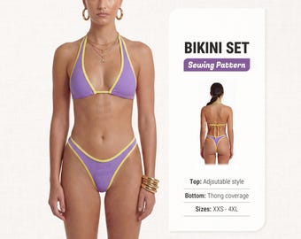Bikini Sewing Pattern – PDF Digital Sewing Patterns for Swimsuits and Swimwear, Sizes XXS–4XL