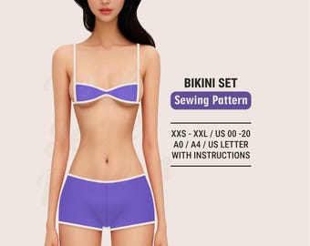 Bikini & Swimsuit Sewing Pattern Digital PDF. Plus Sizes XXS to XXL. Tops, bottoms and swimwear with low, medium and full coverage. Beginner