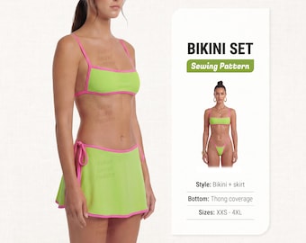 Bikini Sewing Pattern – PDF Digital Sewing Patterns for Swimsuits and Swimwear, Sizes XXS–4XL