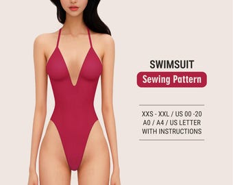 Swimsuit Sewing Pattern, Lycra Spandex, XXS-XXL (Digital PDF)