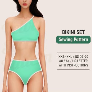 Può includere: Un cartamodello per un set di bikini color turchese con bordini bianchi. Il cartamodello comprende le taglie XXS-XXL, IT 38-52, A0/A4 e carta formato A4. Include anche le istruzioni.