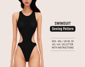 Swimsuit & Bikini Sewing Pattern Digital PDF. Plus Sizes XXS to XXL. Tops, bottoms and swimwear with low, medium and full coverage. Beginner
