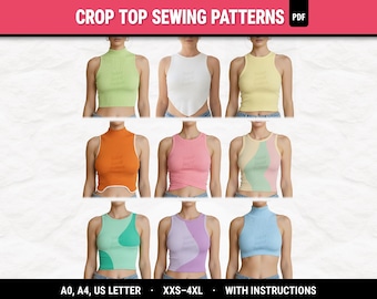 Crop Top Sewing Pattern Bundle: Sleeveless, Halter, Fitted (Digital PDF)