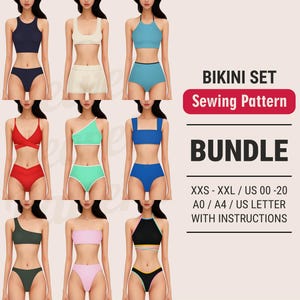 Bikini Sewing Pattern – PDF Digital Sewing Patterns for Swimsuits and Swimwear, Sizes XXS–XXL