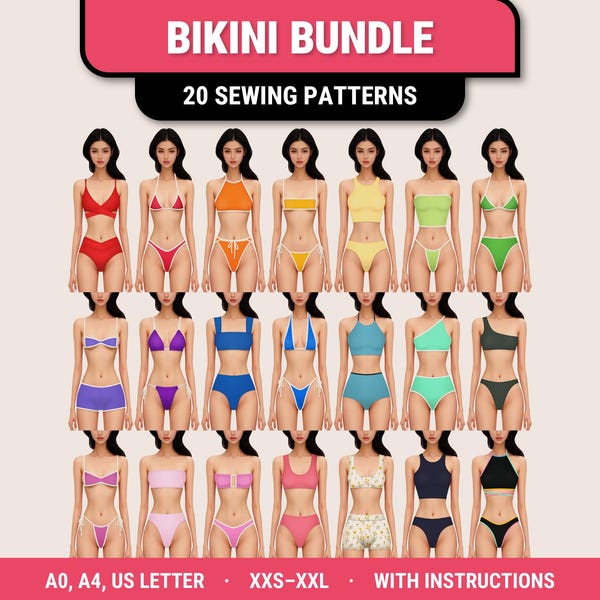 Bundel met naaipatroon bikini: 20 ontwerpen in alle maten XXS–XXL (digitale pdf)