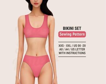 Bikini Sewing Pattern, Plus Sizes XXS-XXL, Swimwear (Digital PDF)