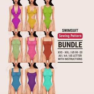 Bikini Sewing Pattern Bundle – PDF Digital Sewing Patterns for Swimsuits and Swimwear, Sizes XXS–XXL