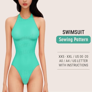Cartamodello per costume da bagno: bikini intero, taglie XXS-XXL (PDF digitale)
