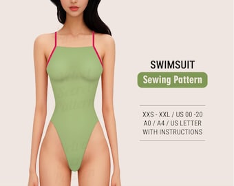 Swimsuit Sewing Pattern: One-Piece Bikini, XXS-XXL (Digital PDF)