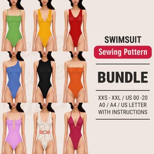 Bikini Sewing Pattern – PDF Digital Sewing Patterns for Swimsuits and Swimwear, Sizes XXS–XXL