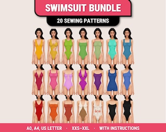 Swimsuit Sewing Pattern Bundle: 20 Designs in All Sizes XXS–XXL, Bikini and Swimwear (Digital PDF)