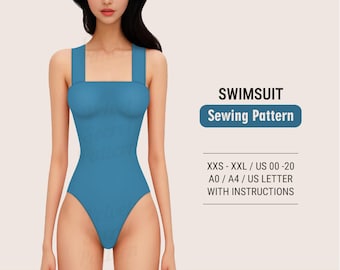 Swimsuit Sewing Pattern: One-Piece & Bikini, XXS-XXL (Digital PDF)