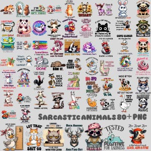 Sarcastic Animals Png Bundle, Sarcastic Mug Prints, Animal quotes png, Funny Quotes, Animal lovers, sublimation file , Digital Files , gift