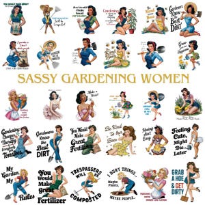 Sassy Gardening Housewife 40+ Png Bundle, Sarcastic Women, Retro Printable images, Housewife Graphics, Retro Women, Digital download