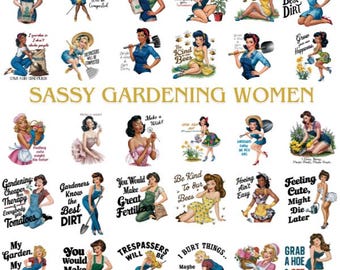 Sassy Gardening Housewife 40+ Png Bundle, Sarcastic Women, Retro Printable images, Housewife Graphics, Retro Women, Digital download