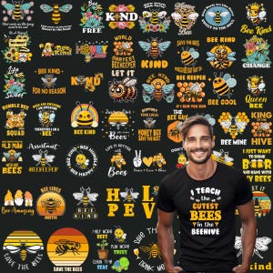 Bundel schattige bijen 70+ png-bestanden, bijenliefhebber png, grappige bij, gekke bij, bij T-shirts ontwerpen, commercieel gebruik, bijenkoningin, sarcastische bij