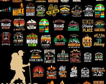Retro Wandern Png Designs 260+, Berge bedruckbar, Wandern Shirt, Abenteuer Grafik, Berglandschaft, ausgehen, großes Bündel, Sofort-Download
