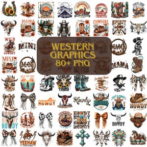 Western Graphics Bundle 80+ PNG, Western Sublimation Bundle, Cowgirl graphics png, Country T-shirt Design, Howdy png, Rodeo Sublimation PNG