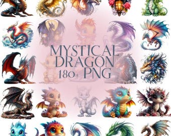 Mystical Dragon Bundle, Fire Dragon Png , Magic Dragon png, Dragon illustrations , Baby Dragon , Flying dragon , Dragon castle , Dragon era