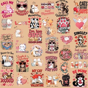 Valentines Cat Bundle 40+ PNG, Katzenliebhaber PNG, lustige Katze, Katzen-T-Shirts Designs, kommerzielle Nutzung, Valentinstag Haustiere PNG, Liebhaberkatze, Katzen PNG