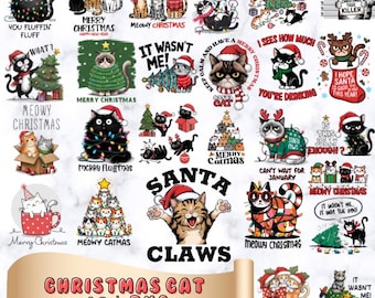 Weihnachtskatzen-Bundle 60+ PNG, Katzenliebhaber PNG, lustige Katze, Katzen-T-Shirts Designs, kommerzielle Nutzung, Weihnachtstiere png, orange Katze, sarkastische Katze