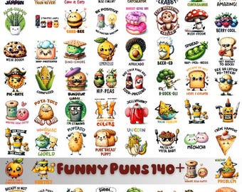 Funny Puns 140+ Bundle, Funny Quotes PNG , funny saying, Cute puns, Puns T-shirts Designs, Commercial use, Sarcasm graphics , sarcastic puns