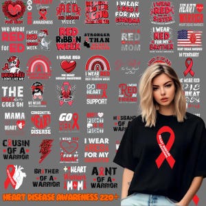 Pacchetto di sensibilizzazione sulle malattie cardiache, Pacchetto di sensibilizzazione, Indossiamo il rosso, Hearth Healthy, Survivor PNG, Citazioni positive, Download digitale, Sublimazione