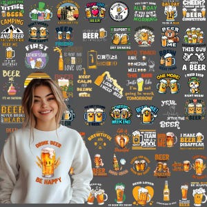 Paquete de más de 100 PNG para amantes de la cerveza, gráficos de cerveza, citas divertidas, dichos sobre cerveza, jarras de cerveza, vasos de cerveza, compañeros de bebida, impresiones digitales, uso comercial