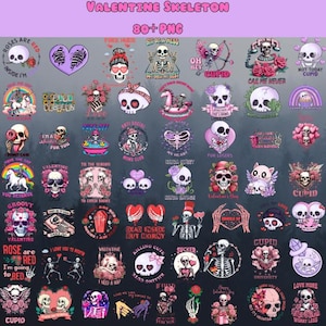 Skelett Valentinstag 80+ PNGs, Digitales Bündel, Valentinstag Grafiken, Schädel Valentinstag, Valentinstag Shirt, lustiges Skelett, Bundle Sublimation, Schädel