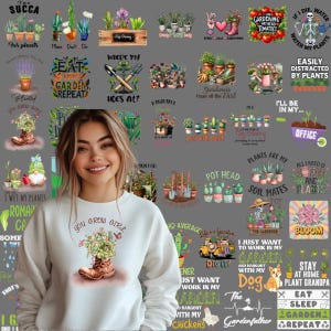 100 + Gärtner Bundle, Gartenzitaten, Png-Bundle, Pflanzenliebhaber, lustige Zitate, Blumen pflanzen, Gärtner-Shirt, Pflanzendame, Sublimation