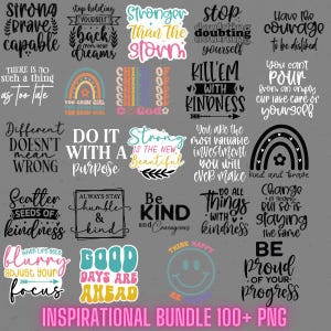 Paquete de más de 100 citas inspiradoras PNG, PNG positivos para diseños de Cricut y Silhouette, diseños de sublimación, grabados con láser, PNG inspiradores